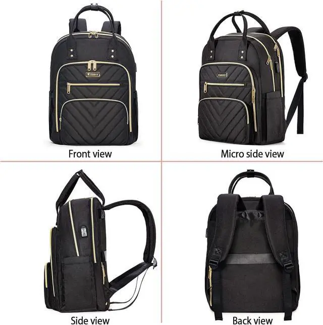 Alt view image 7 of 7 - Travel Laptop Backpack for Women, School Backpack for Teens, 15.6 Inch Work Laptop Bag with USB Port Charging, Water Resistant College School Bookbags for Girls, Black