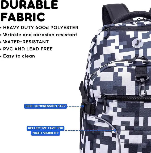 Alt view image 4 of 7 - J World New York Atom Laptop Backpack Ergonomic Backpack for School with Air Mesh Padded Shoulder Straps 600D Polyester Work Backpack for Men and Women Stylish Design (CAMO)