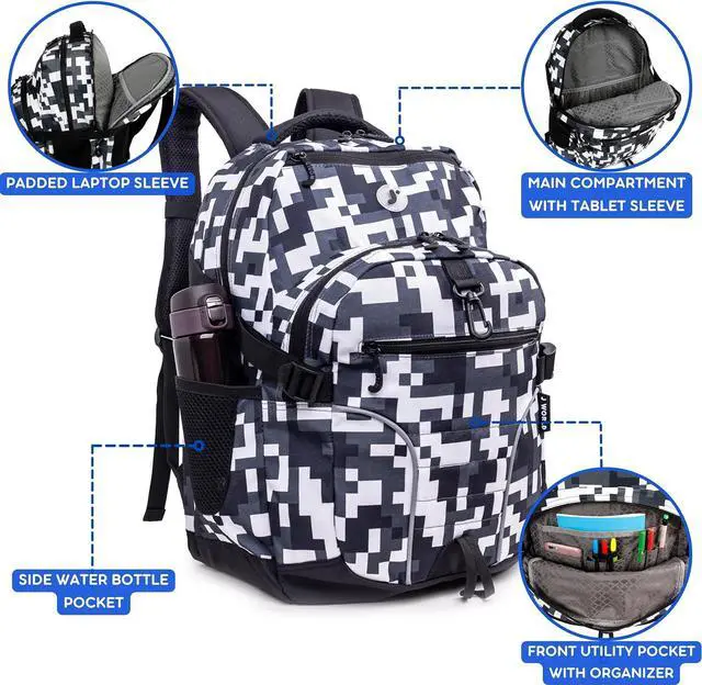 Alt view image 3 of 7 - J World New York Atom Laptop Backpack Ergonomic Backpack for School with Air Mesh Padded Shoulder Straps 600D Polyester Work Backpack for Men and Women Stylish Design (CAMO)
