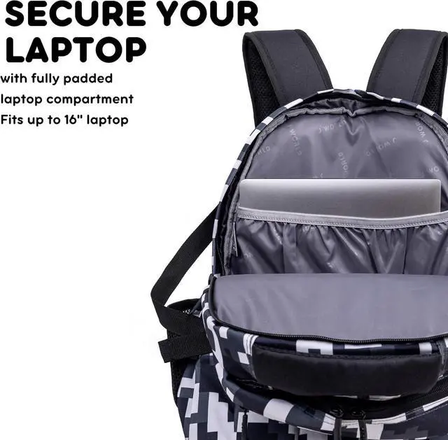 Alt view image 6 of 7 - J World New York Atom Laptop Backpack Ergonomic Backpack for School with Air Mesh Padded Shoulder Straps 600D Polyester Work Backpack for Men and Women Stylish Design (CAMO)