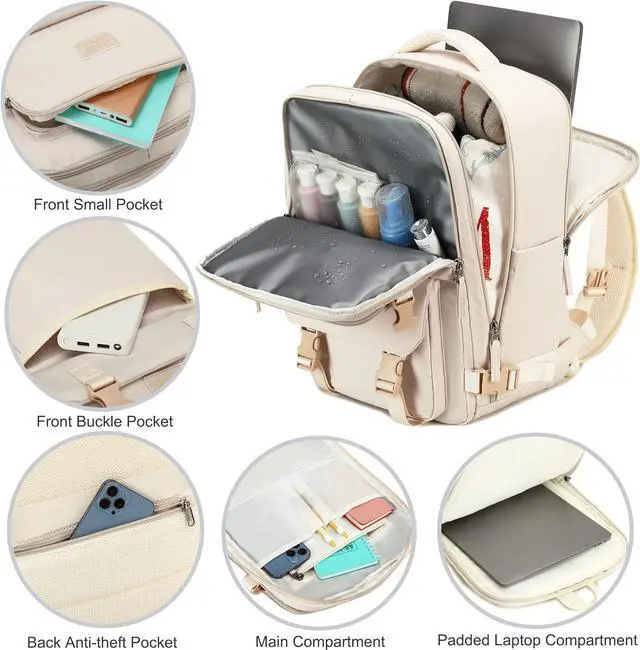 Alt view image 2 of 5 - Travel Laptop Backpack, Business Work Backpacks Large College Bookbag for Women Men Water Resistant Daypack Airline Approved Gym Bag Fits 17 Inch Notebook & Laptops - Beige