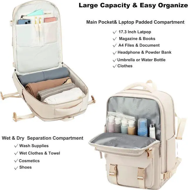Alt view image 3 of 5 - Travel Laptop Backpack, Business Work Backpacks Large College Bookbag for Women Men Water Resistant Daypack Airline Approved Gym Bag Fits 17 Inch Notebook & Laptops - Beige
