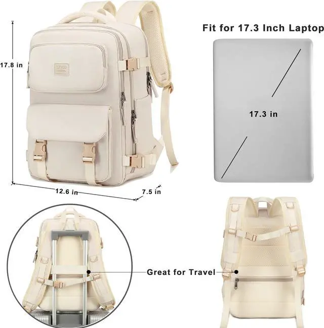 Alt view image 4 of 5 - Travel Laptop Backpack, Business Work Backpacks Large College Bookbag for Women Men Water Resistant Daypack Airline Approved Gym Bag Fits 17 Inch Notebook & Laptops - Beige