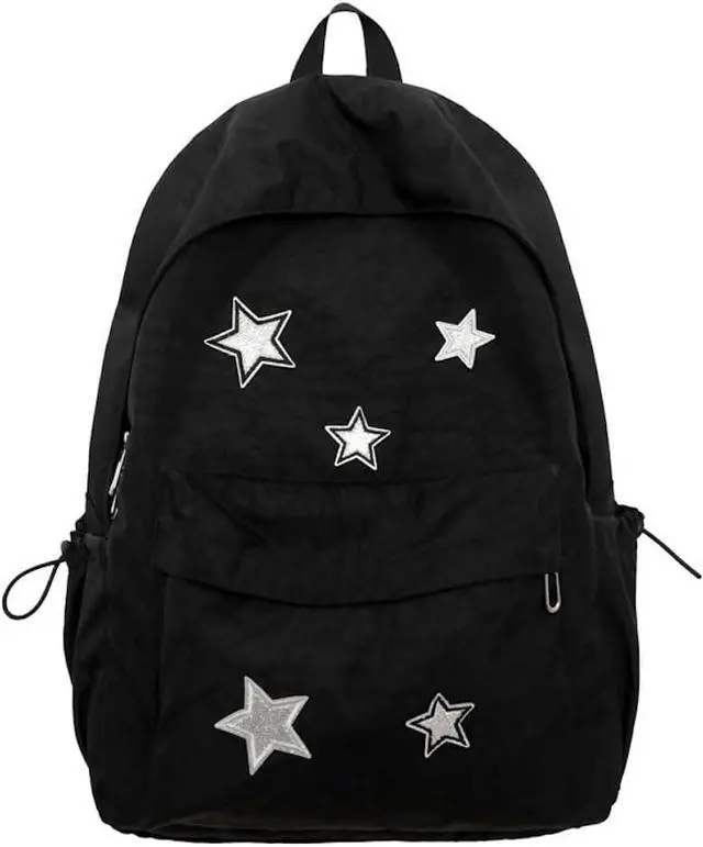 Main image of Cute Y2K Aesthetic Backpack Stars Pattern Preppy Backpack Laptop Backpack Back to College Supplies (Black,One Size)