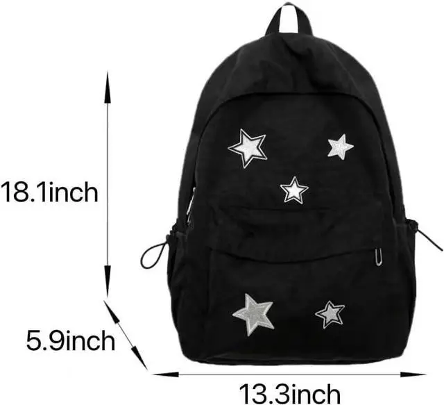 Alt view image 4 of 4 - Cute Y2K Aesthetic Backpack Stars Pattern Preppy Backpack Laptop Backpack Back to College Supplies (Black,One Size)