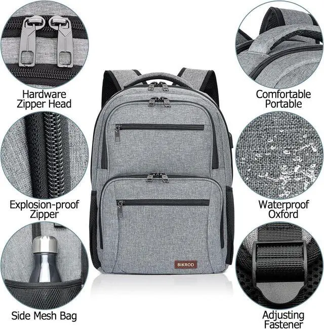 Alt view image 3 of 7 - BIKROD Backpack for Men, TSA Travel Backpack, College Backpacks Water Resistant Back Pack with USB Charging Port, Business Anti Theft Durable Computer Bag Gifts Fits 15.6 Inch Laptop, Grey