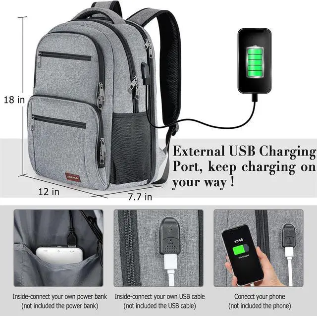 Alt view image 4 of 7 - BIKROD Backpack for Men, TSA Travel Backpack, College Backpacks Water Resistant Back Pack with USB Charging Port, Business Anti Theft Durable Computer Bag Gifts Fits 15.6 Inch Laptop, Grey