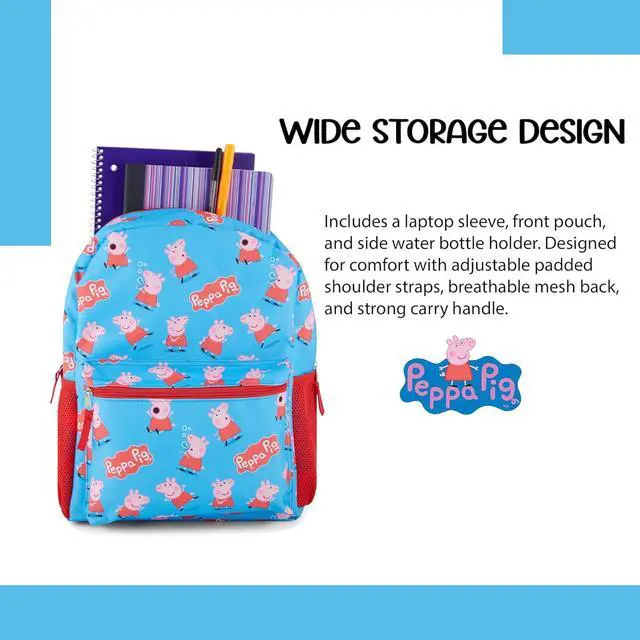 Alt view image 3 of 7 - Peppa Pig Backpack for Girls - Peppa, George, Mummy and Daddy - 16" Backpack For School - Front Pocket and Laptop Sleeve Backpack for Girls and Toddlers - Preschool and Elementary School Bag