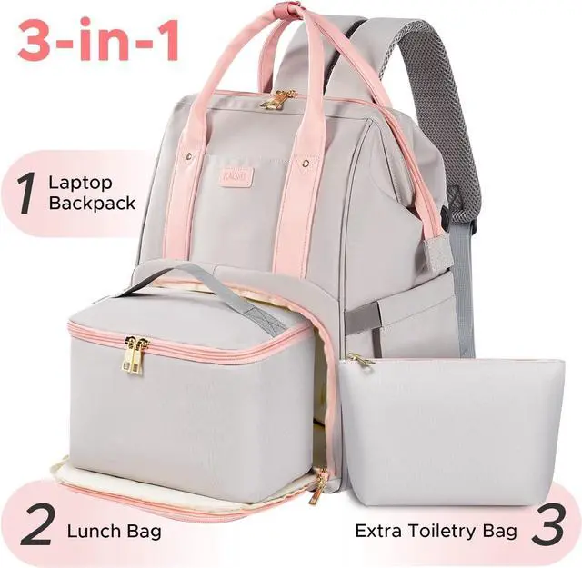 Alt view image 2 of 6 - Kaome Lunch Backpack 15.6 Inch Laptop Backpack for Women with USB Port Nurse Gift Teacher Work Backpack Cooler Insulated Lunch Bag Waterproof Daypacks for Work Picnic Travel Anti-theft