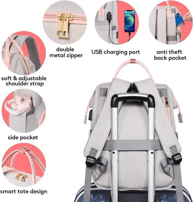 Alt view image 5 of 6 - Kaome Lunch Backpack 15.6 Inch Laptop Backpack for Women with USB Port Nurse Gift Teacher Work Backpack Cooler Insulated Lunch Bag Waterproof Daypacks for Work Picnic Travel Anti-theft