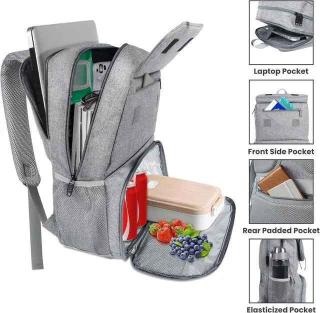 Alt view image 3 of 7 - MATEIN Backpack Lunch Bag for Women, Cooler Lunchbox Insulated Backpack with Built In Lunch Box, Water Resistant Travel Computer Bag College Daypack Fits 15.6 Inch Laptop Friendship Gifts for Women