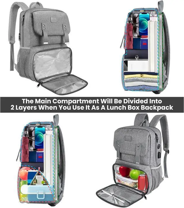 Alt view image 6 of 7 - MATEIN Backpack Lunch Bag for Women, Cooler Lunchbox Insulated Backpack with Built In Lunch Box, Water Resistant Travel Computer Bag College Daypack Fits 15.6 Inch Laptop Friendship Gifts for Women