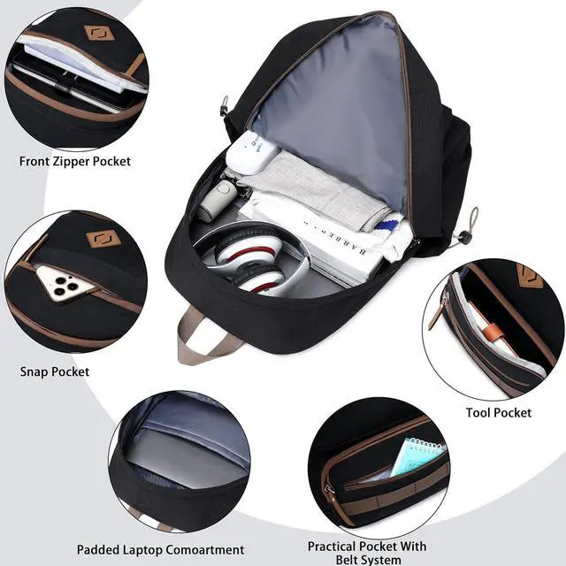 Alt view image 3 of 6 - Caoroky knight Laptop Backpacks College Bookbags Women Men Anti Theft Travel Backpacks Large Elementary Middle High School Bags for Kids Teens Girls Boys Students Adults Causal Daypack-Black