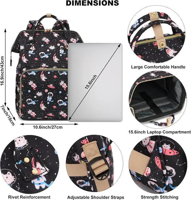 Alt view image 5 of 6 - Laptop Backpack for Women, College Bookbag School Backpack Work Business Travel 15.6 Inch Computer Backpacks (Cat)
