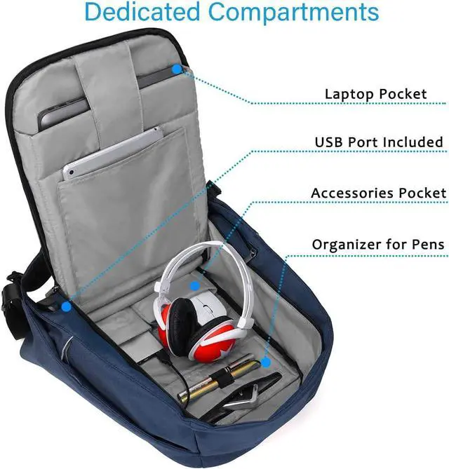 Alt view image 4 of 7 - Anti Theft Backpack 15.6 Inch Laptop Travel Backpack with Hidden Zipper and USB Charging Port Waterproof Business Computer Bag for Men & Women