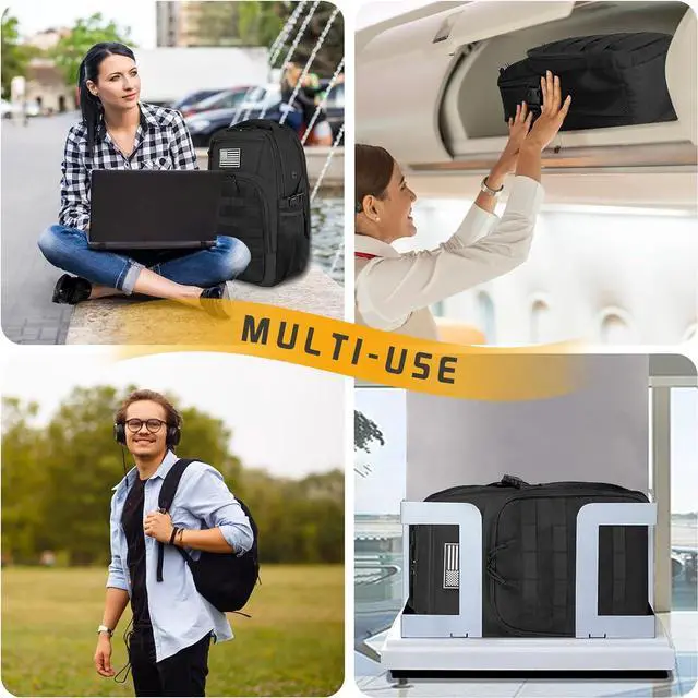 Alt view image 6 of 7 - 15.6'' Travel Laptop Backpack for Men, 30L Tactical College Backpacks with Water Pouches Both Sides, Portable Backpack for Men Women Business Work Bag Fight Approved, Black Backpack MEN WITH