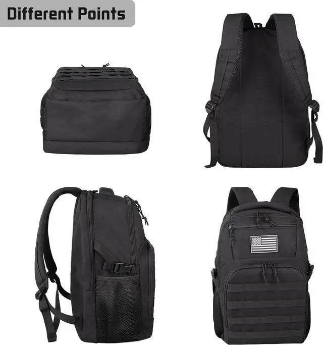 Alt view image 7 of 7 - 15.6'' Travel Laptop Backpack for Men, 30L Tactical College Backpacks with Water Pouches Both Sides, Portable Backpack for Men Women Business Work Bag Fight Approved, Black Backpack MEN WITH