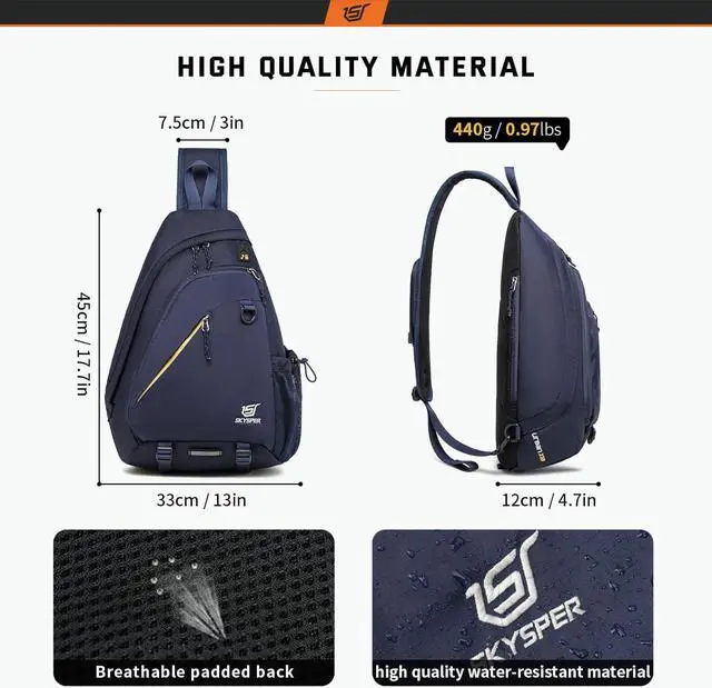 Alt view image 4 of 6 - SKYSPER Sling Laptop Bag (Up to 13 Inch) - 18L Crossbody Sling Backpack Travel Shoulder Bag Hiking Daypack for Men Women(Navyblue)