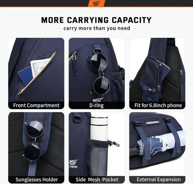 Alt view image 5 of 6 - SKYSPER Sling Laptop Bag (Up to 13 Inch) - 18L Crossbody Sling Backpack Travel Shoulder Bag Hiking Daypack for Men Women(Navyblue)