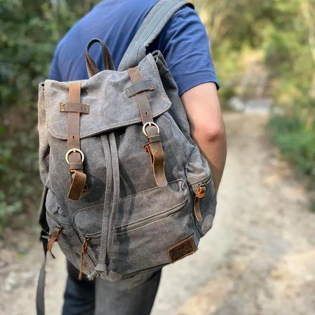 Alt view image 2 of 7 - AUGUR High Capacity Canvas Vintage Backpack - for School College Hiking Travel 12-17" Laptop