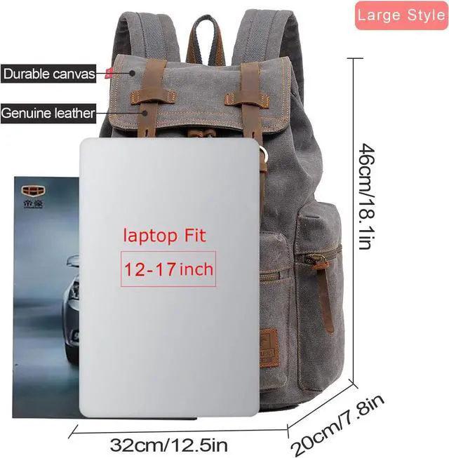 Alt view image 3 of 7 - AUGUR High Capacity Canvas Vintage Backpack - for School College Hiking Travel 12-17" Laptop