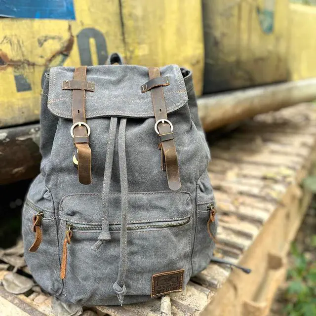 Alt view image 5 of 7 - AUGUR High Capacity Canvas Vintage Backpack - for School College Hiking Travel 12-17" Laptop
