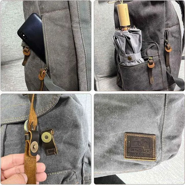 Alt view image 6 of 7 - AUGUR High Capacity Canvas Vintage Backpack - for School College Hiking Travel 12-17" Laptop