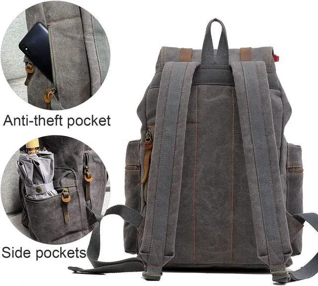 Alt view image 7 of 7 - AUGUR High Capacity Canvas Vintage Backpack - for School College Hiking Travel 12-17" Laptop