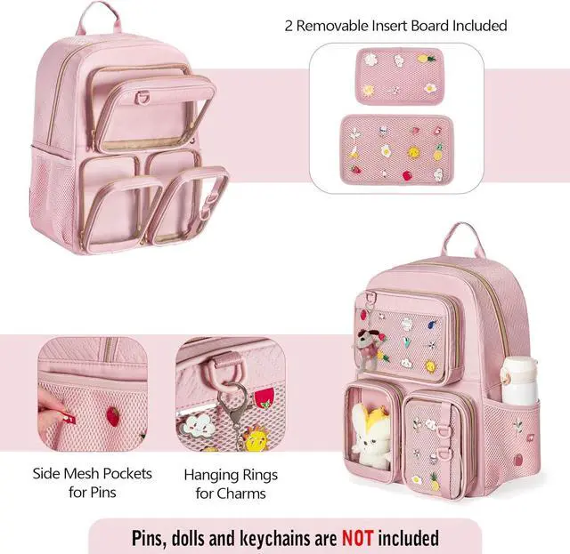 Alt view image 2 of 6 - Ita Bag Pin Display Backpack with Insert, Aesthetic Laptop Backpack | Ita Backpack with 3 Clear-Window Pockets, Laptop Sleeve, Kawaii Backpack for Cosplay & Concert(Pins NOT Included)