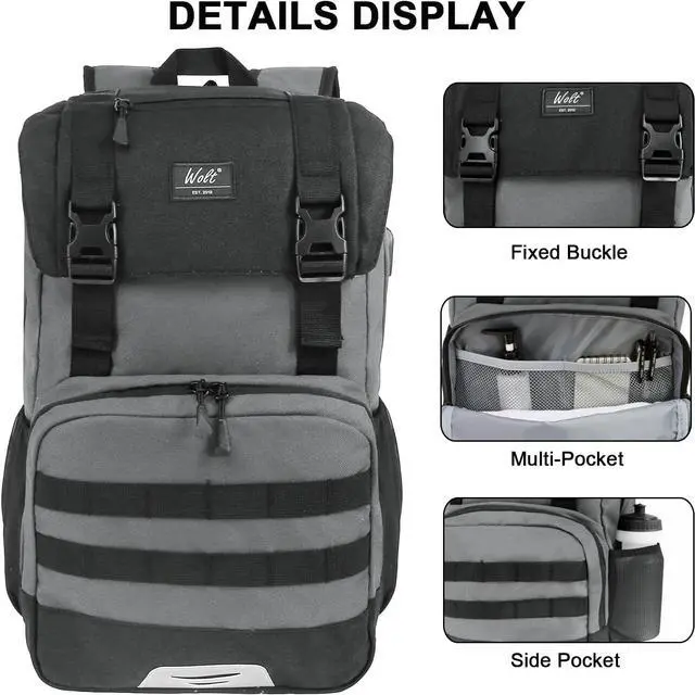 Alt view image 3 of 7 - WOLT Laptop Backpack with USB Charging Port Fits Up to 17 Inch Laptop, College Backpack for Men Women, Computer Business Bookbag, Grey