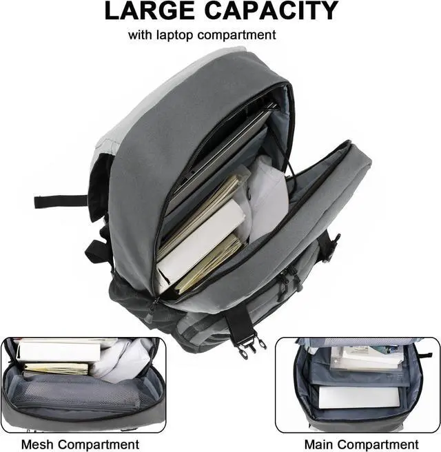 Alt view image 7 of 7 - WOLT Laptop Backpack with USB Charging Port Fits Up to 17 Inch Laptop, College Backpack for Men Women, Computer Business Bookbag, Grey