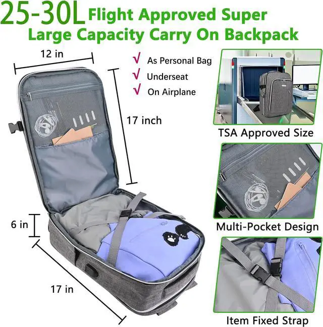Alt view image 3 of 7 - Personal Item Travel Carry On Luggage Backpack for Women Men Flight Approved Casual Weekender Laptop Bag for College Business Outdoors Hiking Water Resistant Lightweight Daypack with USB Charging Port