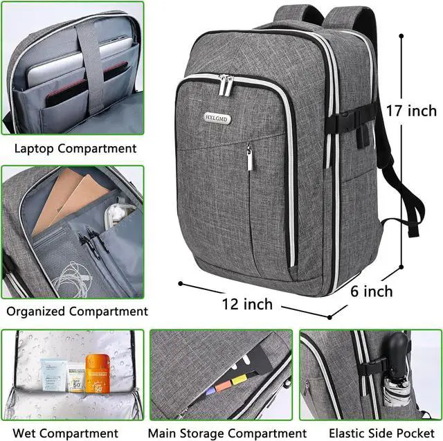 Alt view image 2 of 7 - Personal Item Travel Carry On Luggage Backpack for Women Men Flight Approved Casual Weekender Laptop Bag for College Business Outdoors Hiking Water Resistant Lightweight Daypack with USB Charging Port