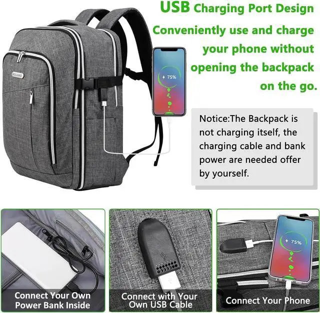 Alt view image 4 of 7 - Personal Item Travel Carry On Luggage Backpack for Women Men Flight Approved Casual Weekender Laptop Bag for College Business Outdoors Hiking Water Resistant Lightweight Daypack with USB Charging Port