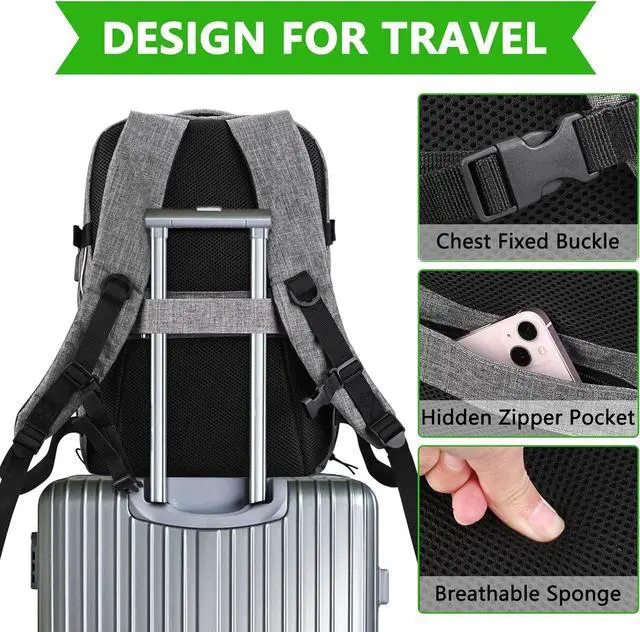 Alt view image 5 of 7 - Personal Item Travel Carry On Luggage Backpack for Women Men Flight Approved Casual Weekender Laptop Bag for College Business Outdoors Hiking Water Resistant Lightweight Daypack with USB Charging Port