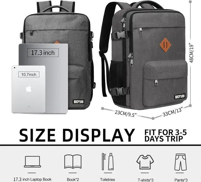Alt view image 3 of 7 - Travel Backpack for Women,Carry On Bag for Airplanes,Large Personal Item Travel Bag Flight Approved,Waterproof 17.3 Inch Laptop Backpack Business Work Backpacks Men Mochila De Viaje,Grey