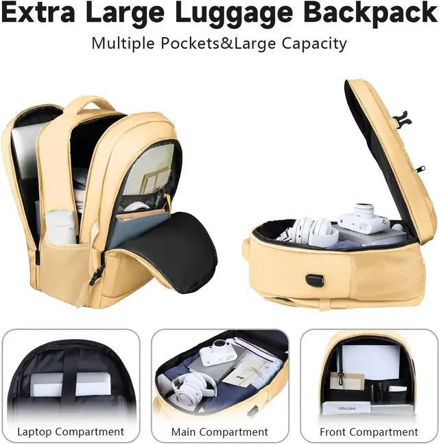 Alt view image 3 of 7 - Lapsouno Extra Large Backpack, Laptop Backpack, Carry on Backpack, Sturdy 17 Inch TSA Friendly with USB Port, College School Bag Gifts for Men Women, Light Yellow