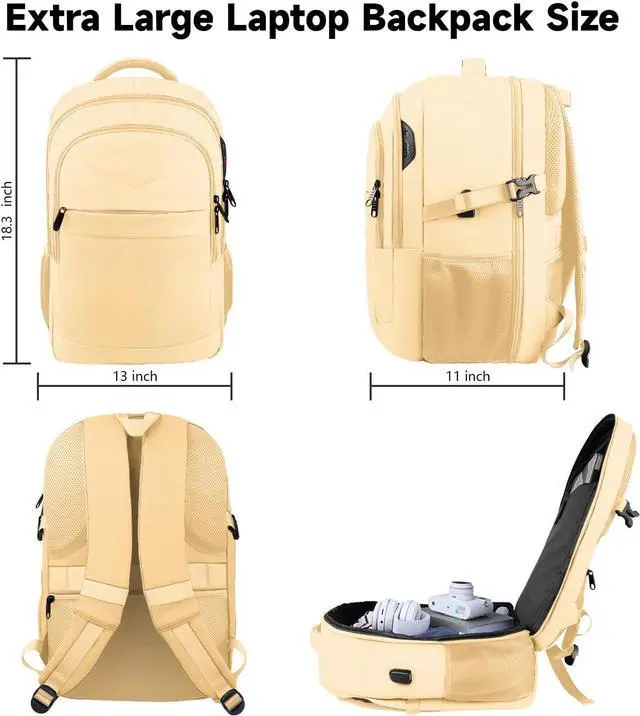Alt view image 6 of 7 - Lapsouno Extra Large Backpack, Laptop Backpack, Carry on Backpack, Sturdy 17 Inch TSA Friendly with USB Port, College School Bag Gifts for Men Women, Light Yellow