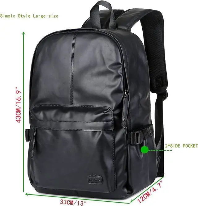 Alt view image 7 of 7 - Baosha BP-08 Unisex PU Leather Computer Laptop Bag 15.6 inch Backpack Shoulder Bags Travel Hiking Rucksack Casual Daypack Black