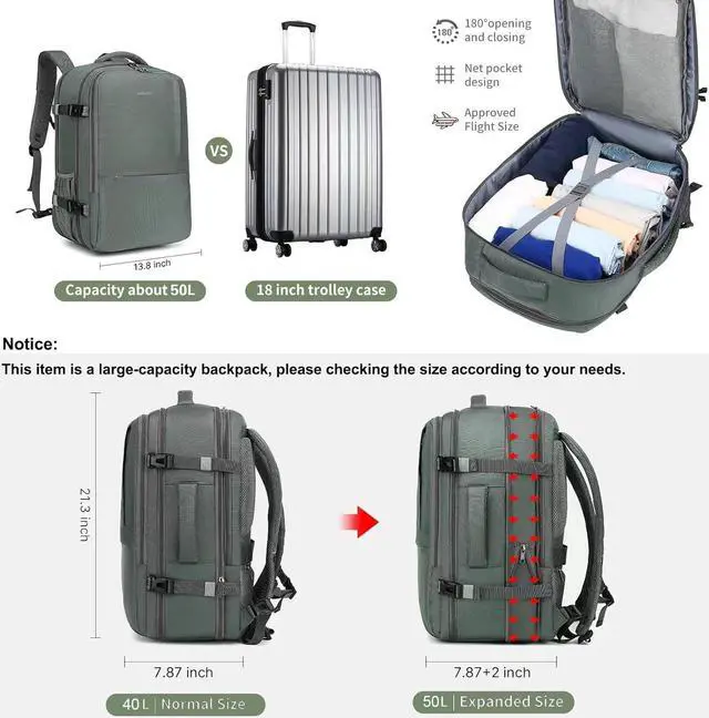 Alt view image 3 of 6 - MOLNIA Large Travel Backpack for Men Women,Waterproof Carry On Backpack,Laptop Backpack for College Travel Daily Work