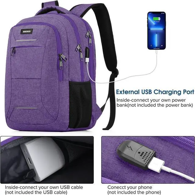 Alt view image 4 of 7 - Backpack for Men Women, School Backpacks for Teen Boys, Business Anti Theft Sturdy Travel Laptop Backpack with USB Charging Port, Water Resistant 15.6 Inch Computer Bag Gift, Purple