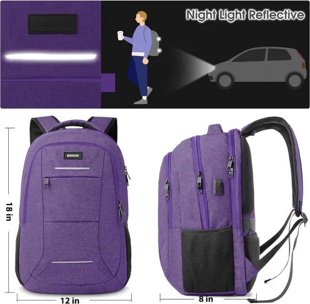 Alt view image 5 of 7 - Backpack for Men Women, School Backpacks for Teen Boys, Business Anti Theft Sturdy Travel Laptop Backpack with USB Charging Port, Water Resistant 15.6 Inch Computer Bag Gift, Purple