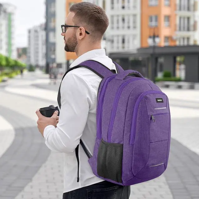 Alt view image 7 of 7 - Backpack for Men Women, School Backpacks for Teen Boys, Business Anti Theft Sturdy Travel Laptop Backpack with USB Charging Port, Water Resistant 15.6 Inch Computer Bag Gift, Purple