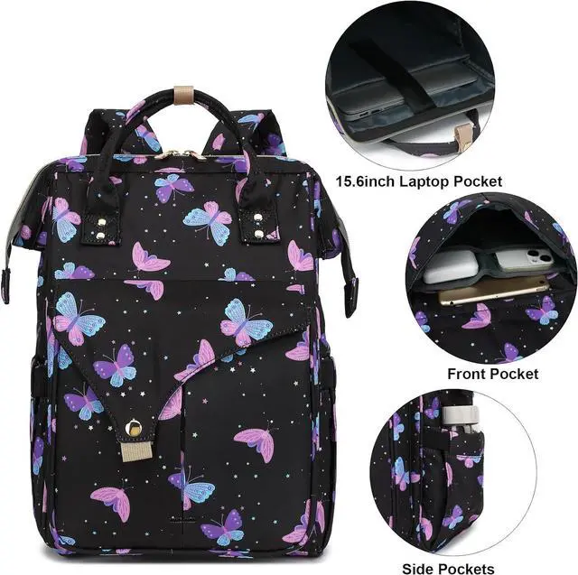 Alt view image 2 of 6 - Butterfly Laptop Backpack College School Backpack Bookbags Nurse Backpacks Travel Bags for Women Girls Fits 15.6 Inch Notebook