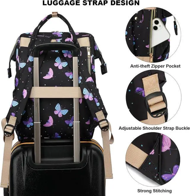 Alt view image 4 of 6 - Butterfly Laptop Backpack College School Backpack Bookbags Nurse Backpacks Travel Bags for Women Girls Fits 15.6 Inch Notebook