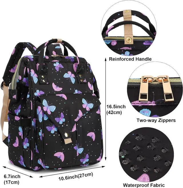 Alt view image 5 of 6 - Butterfly Laptop Backpack College School Backpack Bookbags Nurse Backpacks Travel Bags for Women Girls Fits 15.6 Inch Notebook