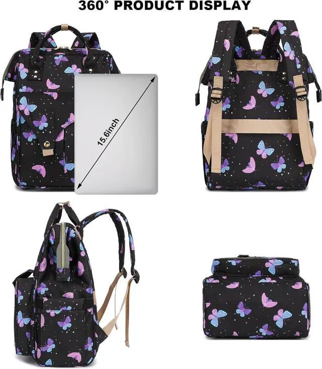 Alt view image 6 of 6 - Butterfly Laptop Backpack College School Backpack Bookbags Nurse Backpacks Travel Bags for Women Girls Fits 15.6 Inch Notebook