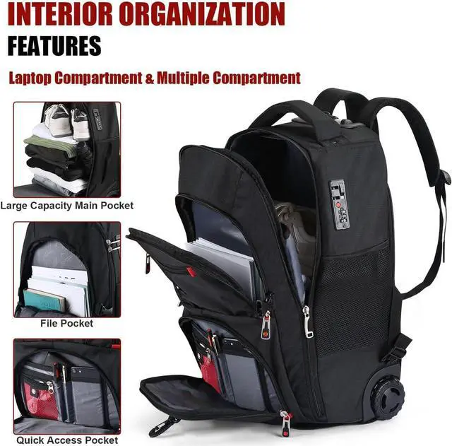 Alt view image 3 of 6 - star cloud 21x14x9 Rolling Backpack with Wheels - Water-Resistant, 17.3" Laptop Compartment, Ideal Carry-On for Overnight Travel, College, Work - Wheeled Business Backpack for Adults