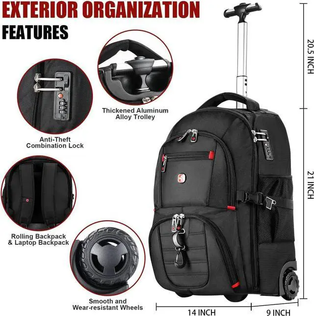 Alt view image 4 of 6 - star cloud 21x14x9 Rolling Backpack with Wheels - Water-Resistant, 17.3" Laptop Compartment, Ideal Carry-On for Overnight Travel, College, Work - Wheeled Business Backpack for Adults