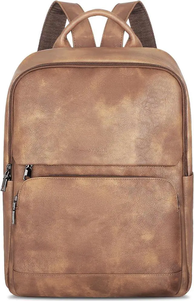 Main image of Leather Backpack for Women, 15.6 inch Laptop Purse Daypack Camel | Women's computer Backpack: Dedicated 15.6" Compartment, 8-Pocket Organization, Luggage Strap, Travel/Business/Work